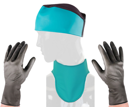 Accesorios de protección radiológica, guantes y protectores tiroideos